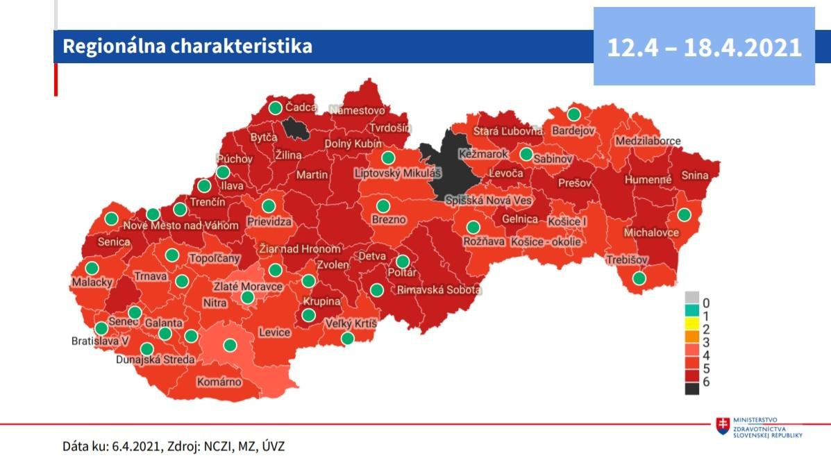 Od budúceho týždňa budú na COVID automate dva čierne okresy. V bordovej zóne ich bude 36