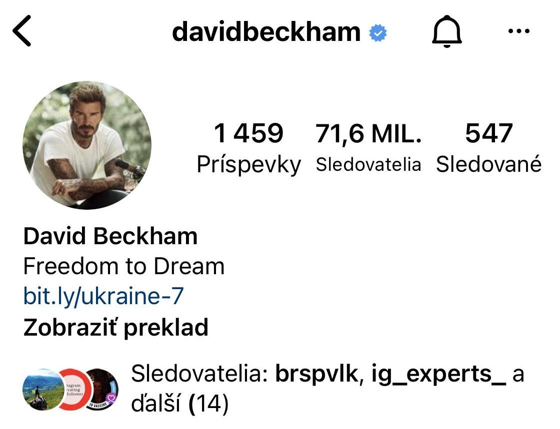 David Beckham odovzdal kontrolu nad instagramovým kontom ukrajinskej lekárke