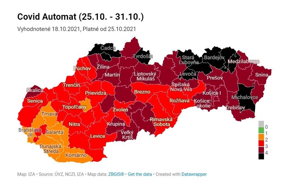 Od dnes je desať okresov v čiernej farbe