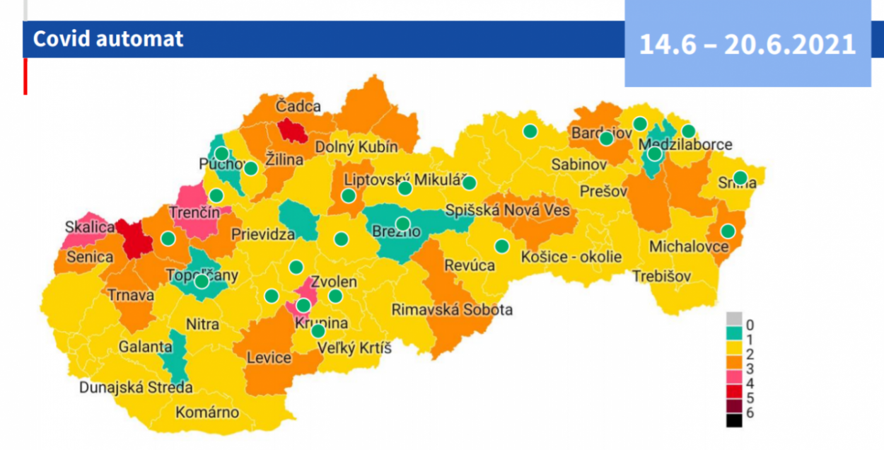 Oddnes platí nové rozdelenie okresov. V zelenej farbe je ich už šesť