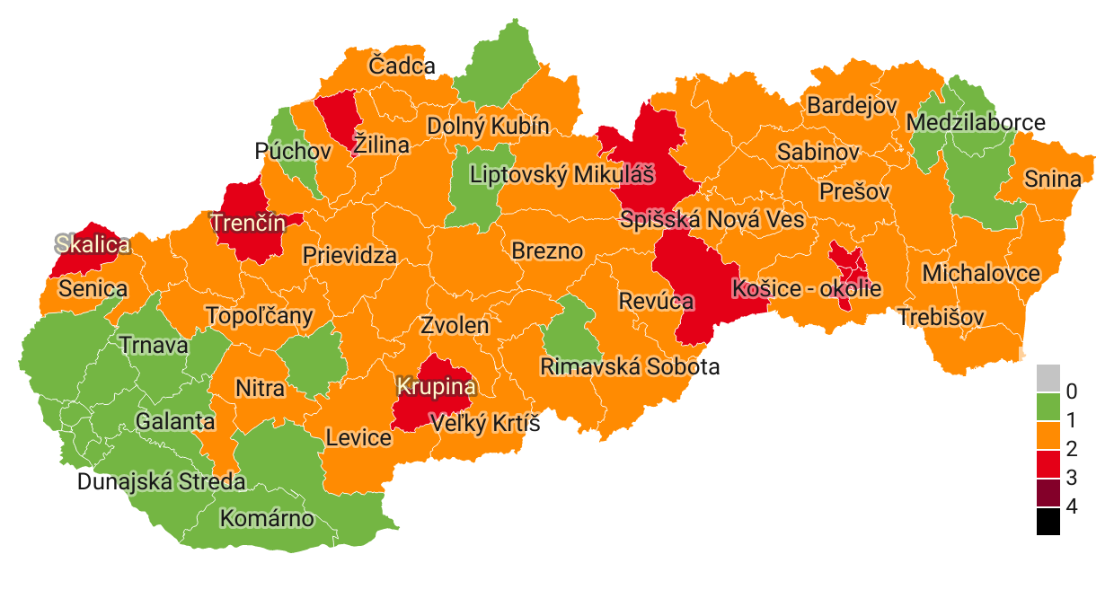 Od pondelka bude 9 okresov v červenej farbe, Rožňava už od zajtra