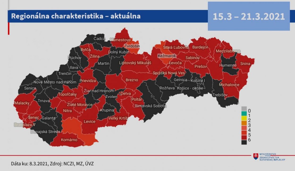 Nové rozdelenie čiernych okresov. Po novom ich bude 20, bordových bude 55