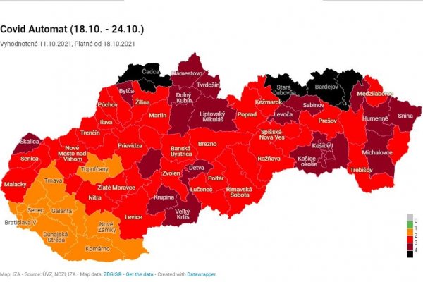 Od dnes je päť okresov v čiernej farbe, západ stále oranžový