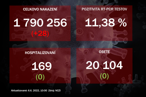 Koronavírus ONLINE: V nedeľu pribudlo 28 prípadov. V nemocniciach je aktuálne 169 pacientov