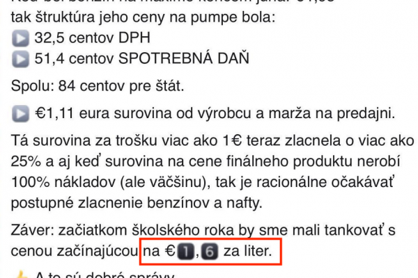 Dáta bez pátosu: Benzín konečne s cenou pod 1,70 € - a poďme ďalej!