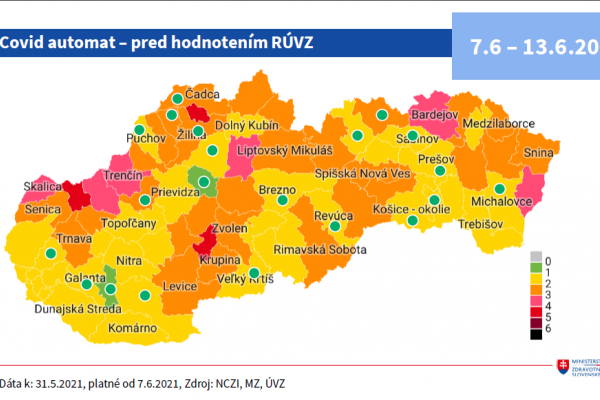 Od pondelka už budú dva okresy v zelenej farbe COVID automatu